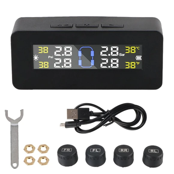 Solar/USB Powered Tire Pressure Monitoring System with Digital LCD Display — TPMS, bbtt