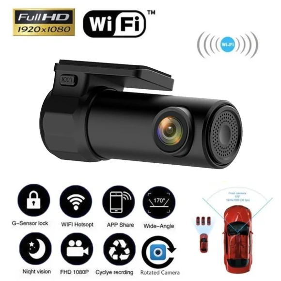 Wi-Fi USB Mini Smart Car Connected Power DVR Dash Camera with Night Vision — Dash Cam, TOP HOME