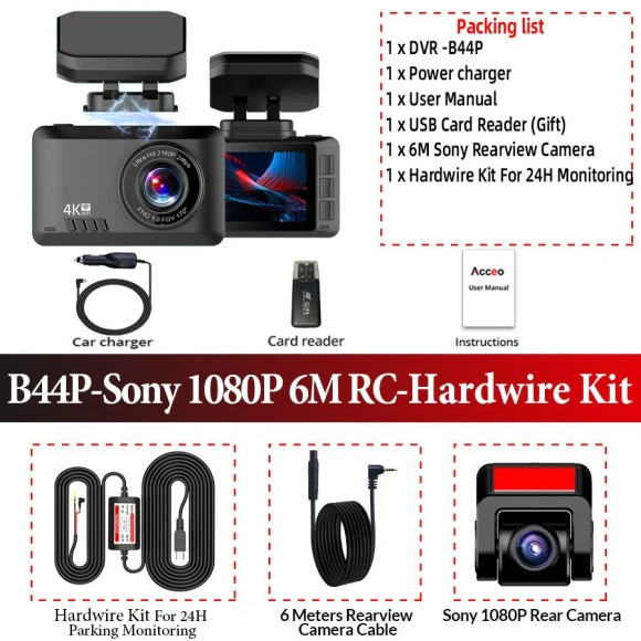 4K Dash Cam with Magnetic Mount, Black Box, WIFI/GPS, Motion Detection, Loop Recording — Dash Cam, E-ACE