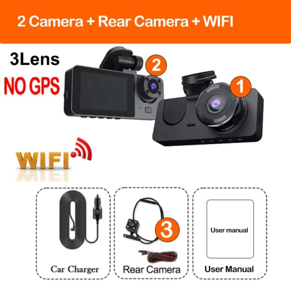4K WIFI GPS Car Dash Cam with 1080P Triple Lens, 24-Hour Parking Monitor, Rear View Camera, Black Box — Dash Cam, COOKING-MALL