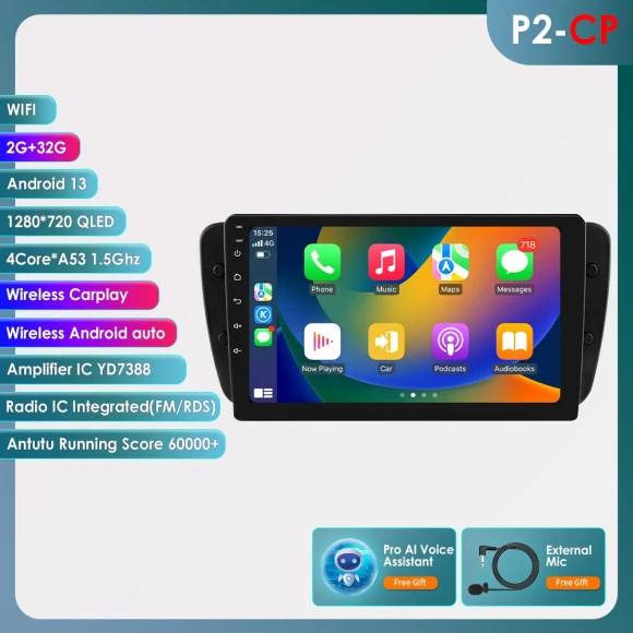 Carplay 2 Din Android Radio with AI Voice and 4G-LTE — Car Infotainment System, Hizpo