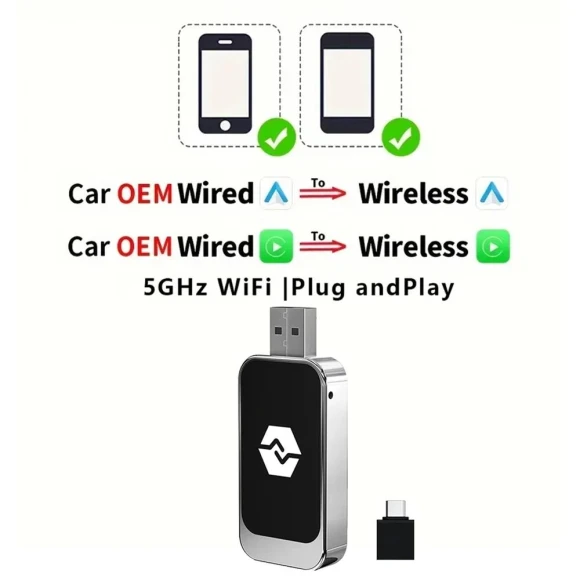 Mini Wireless Adapter for CarPlay and Android Auto — Car Infotainment System, Auto Launcher