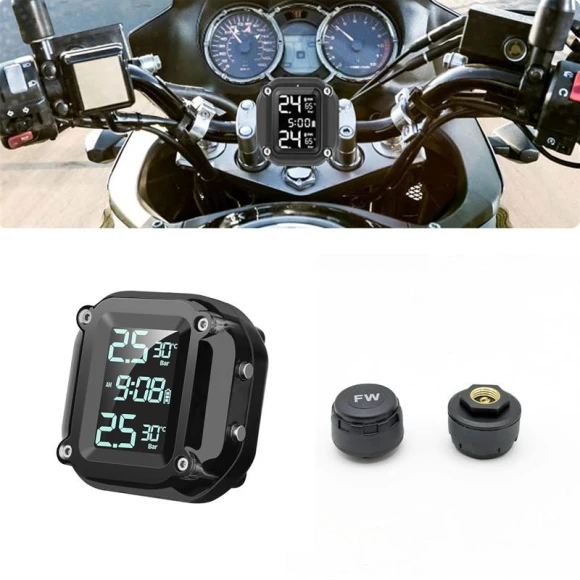Motorcycle Tire Pressure Monitoring System with 2 External Sensors and 5 Alert Methods — TPMS, Paddya