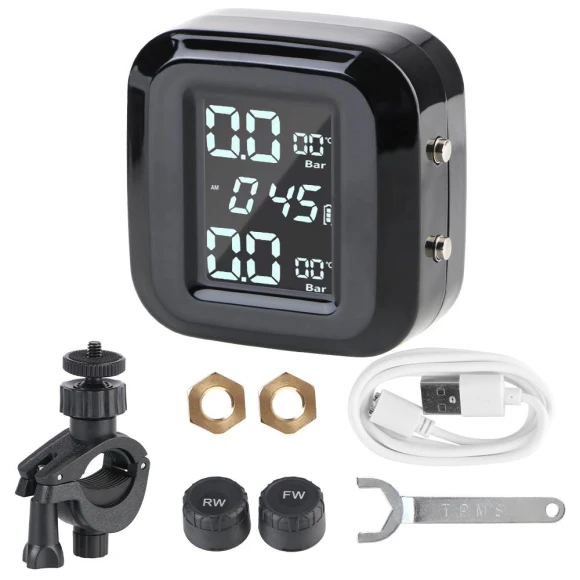 Tyre Sensors Motorcycle Tire Pressure Monitoring System with Solar TPMS, Digital Clock, USB Charger, and Security Alarm — TPMS, KITCHEN-MALL