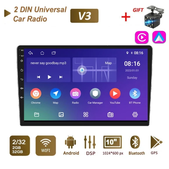 Universal 2 Din 10.1 Inch Android Car Radio Player — Car Infotainment System, icreative