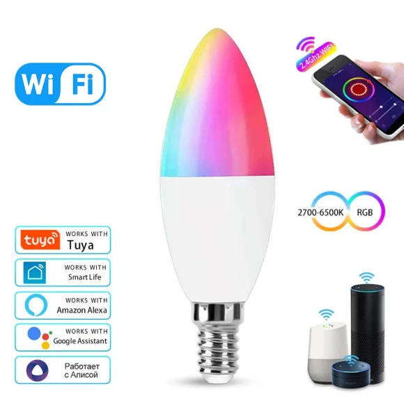 Wi-Fi Smart LED Candle Light — Smart Light Bulb, Tuya