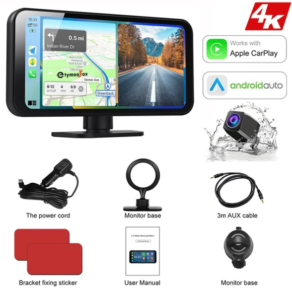 4K Dash Cam with Wireless Carplay & Android Auto, Rear View Camera, Magnetic Mount — Dash Cam, JOHO