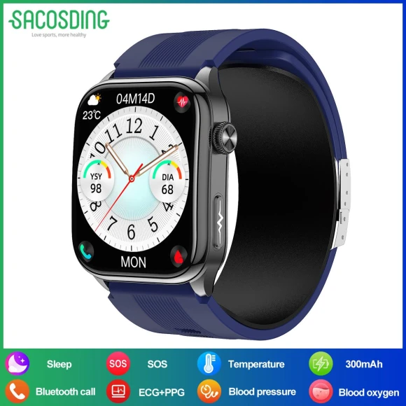 AMOLED HD Display Air Pump + Ball Accurate Blood Pressure Measurement Fitness Tracker BT Calls NFC Smart Watch — Smart Watch, SACOSDING