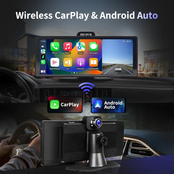 CarPlay Android Auto Screen with 4K Rear View Camera, GPS, Bluetooth, Voice Control — Car Infotainment System, Kings City