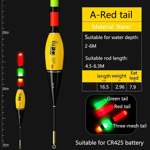 Fishing Slip Drift Tube Smart Float Top Electronic Floats Buoy Luminous Float Electronic Float tail Red tail-A — Fishing Bite Alarm, pingyuSH