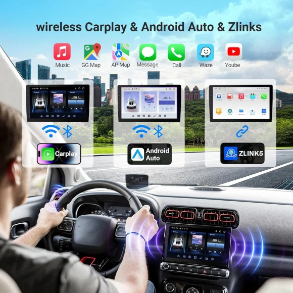 HD Double Din Car Stereo with CarPlay, Android Auto, Bluetooth, GPS, Backup Camera, Voice Control — Car Infotainment System, Kings City