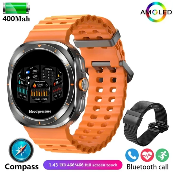 Ultra Smart Watch with AMOLED Display, Heart Rate Monitor, Bluetooth Calling, GPS Navigation, NFC, and Compass — Fitness Tracker, SACOSDING