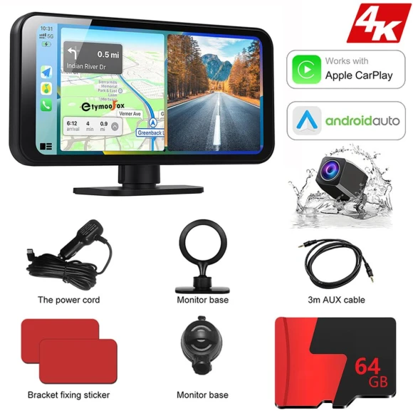 Wireless Carplay and Android Auto Car DVR with Magnetic Mount and Rear View Camera — Dash Cam, JOHO