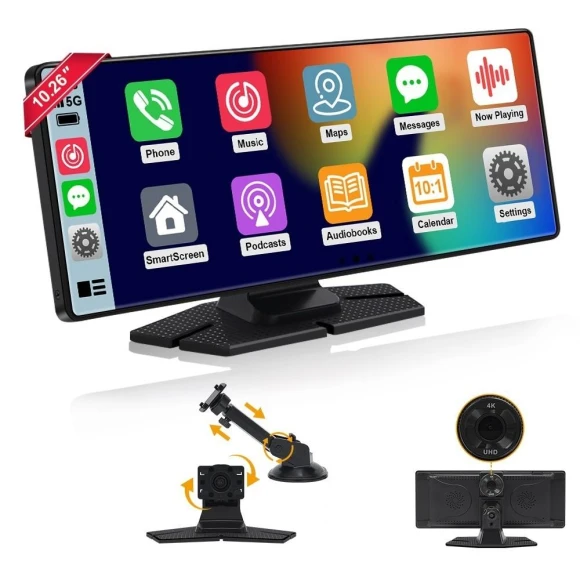 4K Dual Recording High Definition Dash Cam with 10.26-Inch Touch Screen, Wireless CarPlay, Multifunctional Car... — Dash Cam, zhishangyoupin