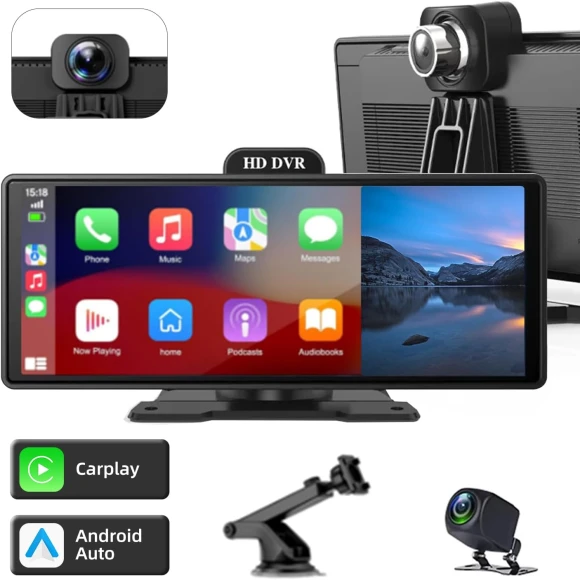 CarPlay Screen with Wireless Car Stereo, 4K Camera, Rear View Camera, Android Auto, Voice Control, GPS Navigation — Car Infotainment System, Kings City