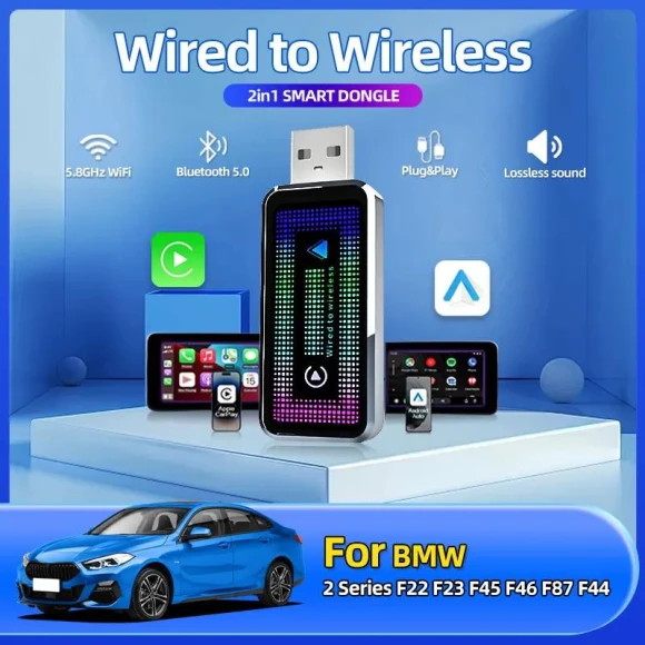 Hot 2-in-1 Wireless CarPlay Android Auto Smart Dongle Mini Box Plug And Play — Car Infotainment System, BMW