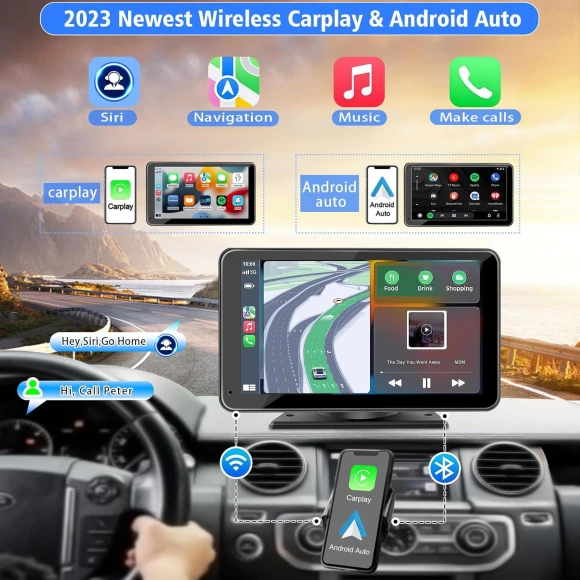 Portable Wireless Car Screen with Apple CarPlay and Android Auto — Car Infotainment System, 3ZDFC