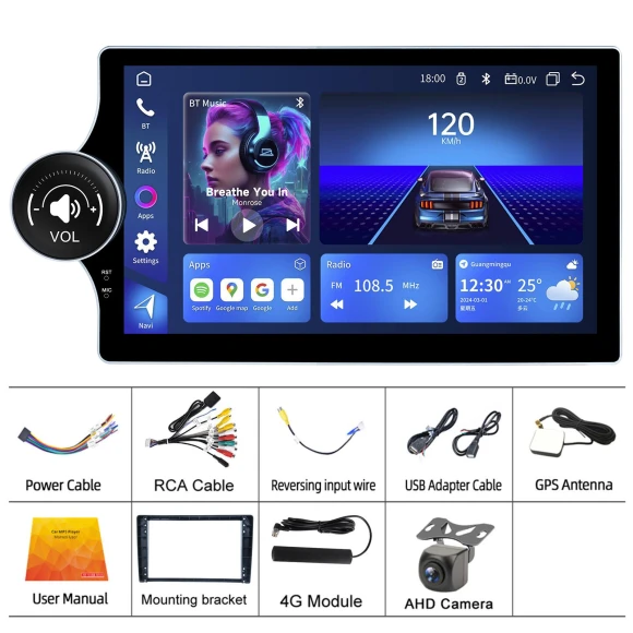 10.1-inch Android Double 2 DIN Car Stereo Multimedia Player — Car Infotainment System, ToyousoniC