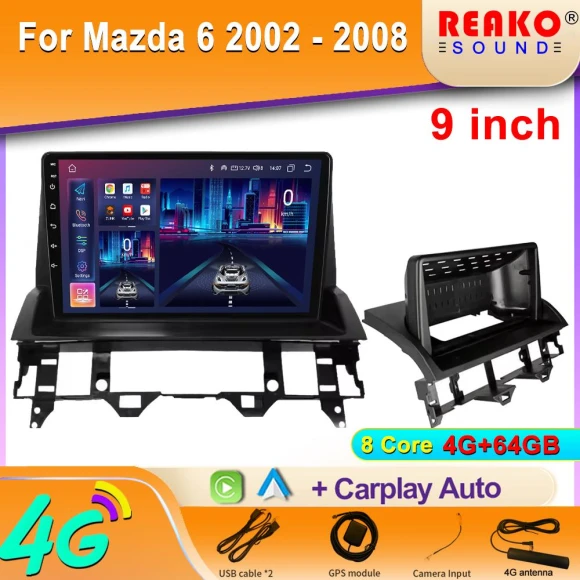 2K IPS Android Car Radio for Mazda 6 2002-2008 Multimedia Video Player Navigation Stereo GPS 4G Carplay — Car Infotainment System, Reakosound