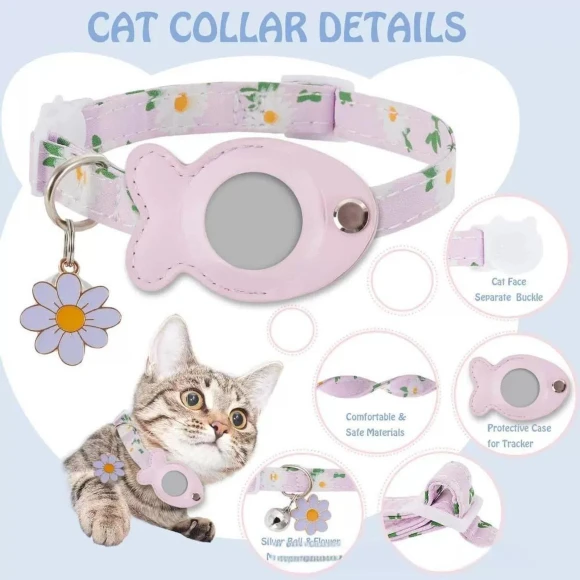 Breakaway GPS Collar with Holder and Bells for Cats, Cute Personalized Collar with Fish, Adjustable Length — Dog GPS Tracker, Neymar