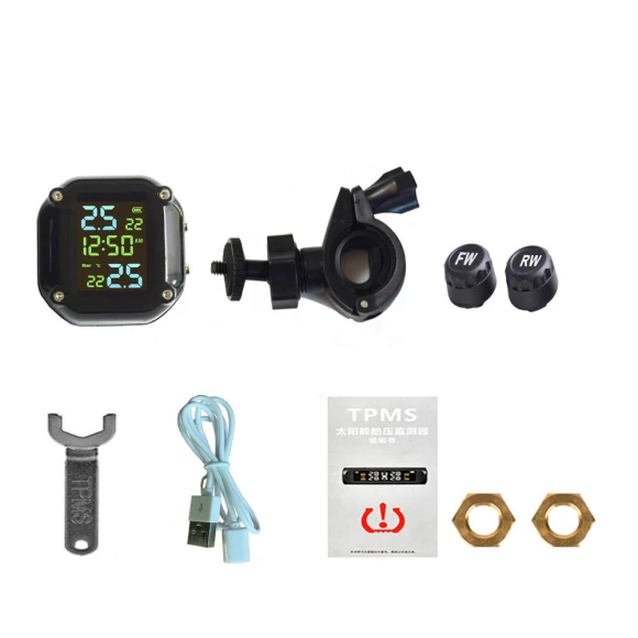 Solar Charging Motorcycle Tire Pressure Monitoring System with External Sensors — TPMS, Nuto03