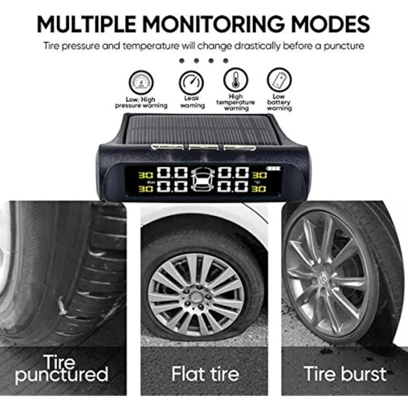 Tire Pressure Monitoring System with LCD Display and Wireless Solar Alert — TPMS, HOME-Auto