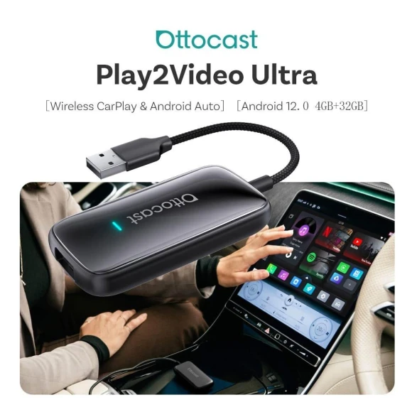Wireless CarPlay Android Auto Adapter with Built-in YouTube Netflix — Car Infotainment System, Ottocast