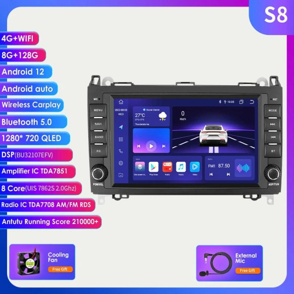 8-Inch Android 12 Car Multimedia Player with CarPlay and 4G-LTE — Car Infotainment System, Hizpo