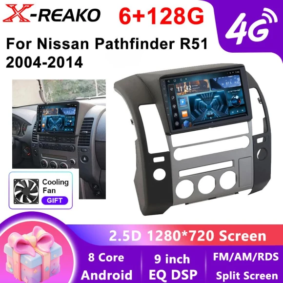 9-inch Car Radio with Android 13, QLED Screen, Bluetooth 5.0, 8-Core Processor, 6GB RAM, 128GB Storage — Car Infotainment System, X-REAKO