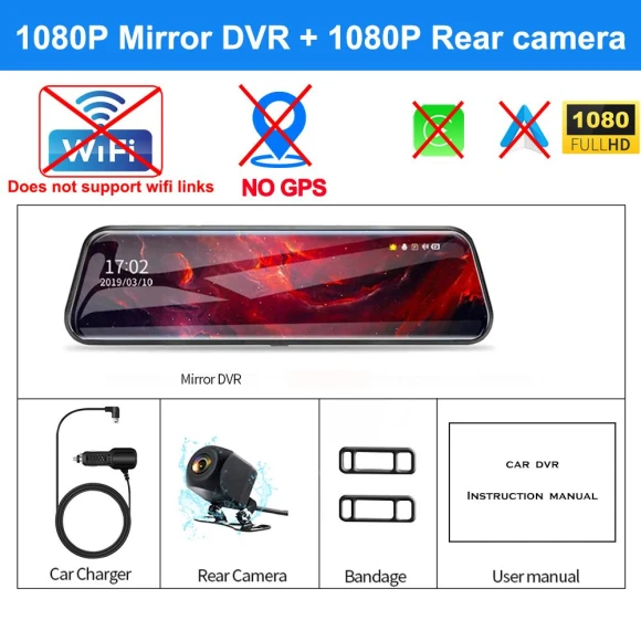 Car Video Recorder with Carplay, Android Auto, GPS, 5G WiFi, and Rear View Mirror Streaming — Dash Cam, COOKING-MALL