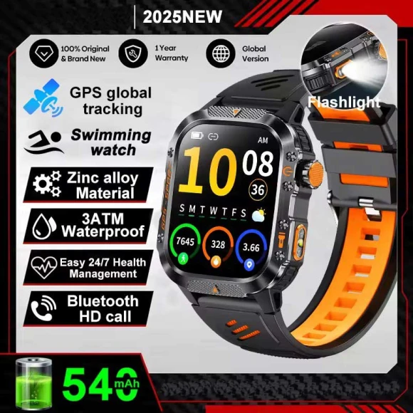 Military Smartwatch with Built-in GPS, Compass, Altimeter, AMOLED Display, Bluetooth Calling, Waterproof — Smart Watch, Lucky Start