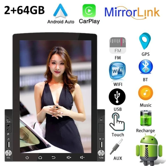 10.1 Inch Car Stereo with CarPlay, Android Auto, Mirror Link, Bluetooth, FM, USB, Wi-Fi, GPS — Car Infotainment System, BAODANDP