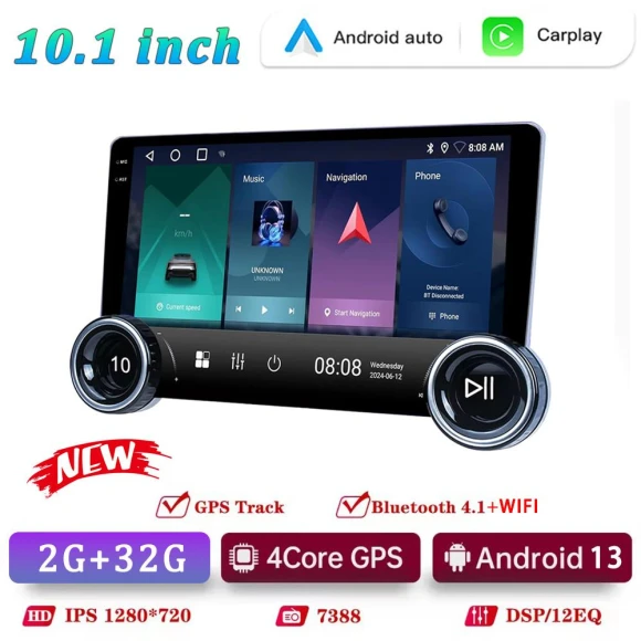 10.1-inch HD Screen Android 13 Car Radio with Wireless Android Auto and CarPlay — Car Infotainment System, Auto Accessories Home