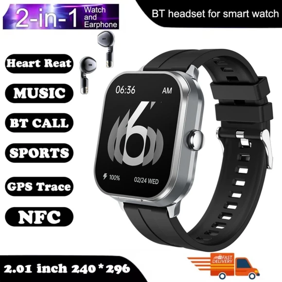 Smart Watch with Built-in Wireless Earbuds — Wireless Earbuds, Creative Adorn