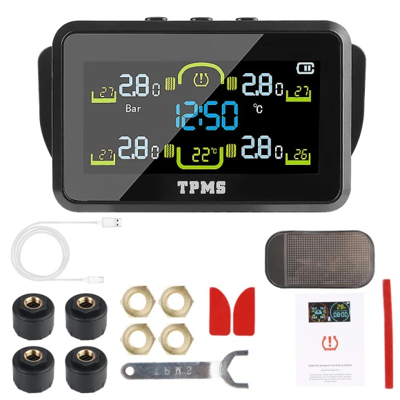 Solar Tire Pressure Monitoring System with 4 External Sensors — TPMS, RuJia Home Decor