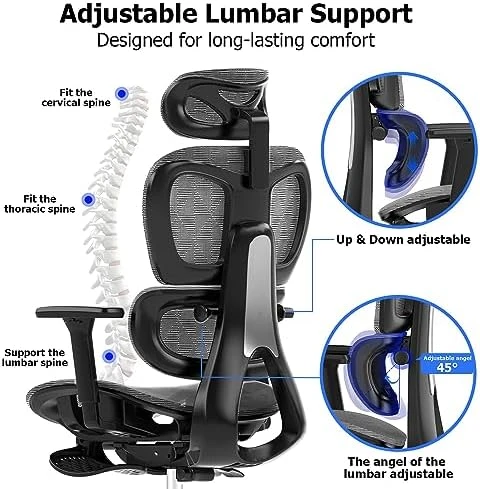 Ergonomic Office Chair with Adjustable Lumbar Support and Seat Depth — Smart Chairs, PatioMage
