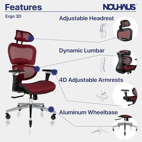 Ergonomic Office Chair with Lumbar Support, Adjustable Armrests, Headrest, and Wheels — Smart Chairs, Nouhaus