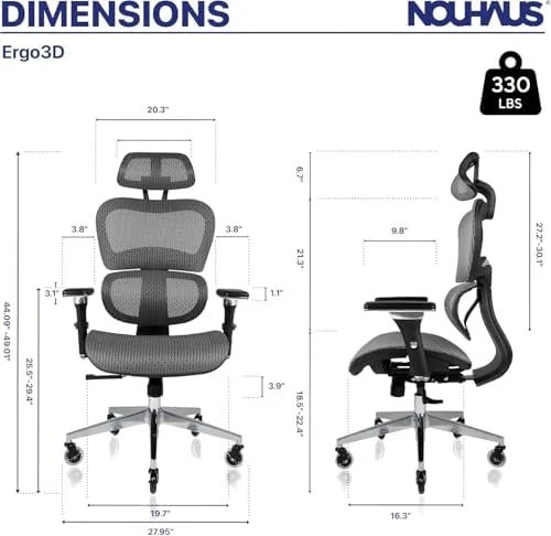 Ergonomic Office Chair with Lumbar Support, Adjustable Armrests, and Headrest — Smart Chairs, Nouhaus