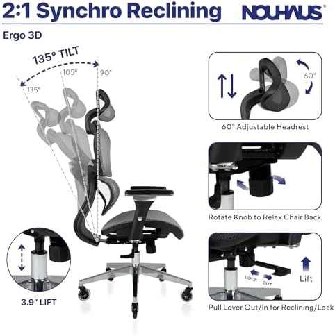 Ergonomic Office Chair with Lumbar Support, Adjustable Armrests, and Headrest — Smart Chairs, Nouhaus