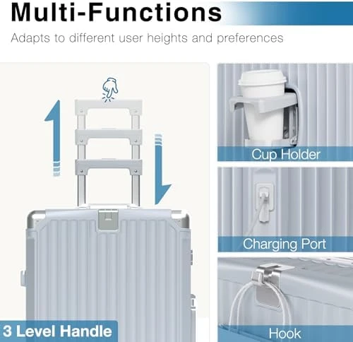 Aluminum Frame Luggage 28 Inch Checked Suitcase With Wheels No Zipper PC Hard Shell Suitcases with Cup Holder and... — Smart Luggage, Krute