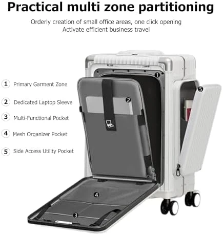 Aluminum Frame PC Carry On Luggage with Cup Holder, Phone Holder, TSA Approved Lock — Smart Luggage, feilario