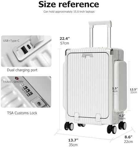 Aluminum Frame PC Carry On Luggage with Tri-Zone Access, Hard Shell, Brake Wheels, Cup Holder, Phone Holder, TSA... — Smart Luggage, feilario