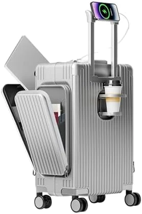Aluminum Frame PC Carry On Luggage with Tri-Zone Access, Hard Shell, Brake Wheels, Cup Holder, Phone Holder, TSA... — Smart Luggage, feilario
