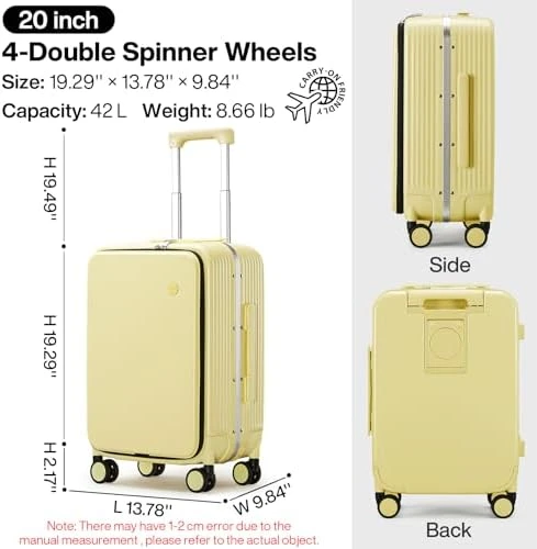 Carry On Luggage with Cup Phone Holder and Charger Hard Shell Suitcases with Spinner Wheels — Smart Luggage, mixi
