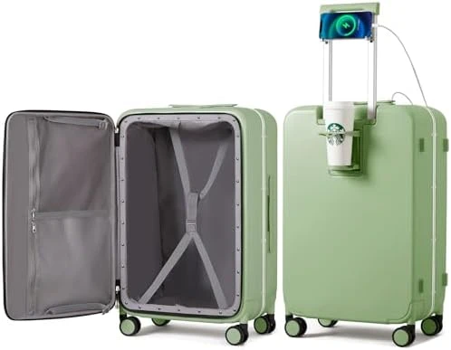 Carry On Luggage with Cup Phone Holder and Charger Hard Shell Suitcase — Smart Luggage, mixi