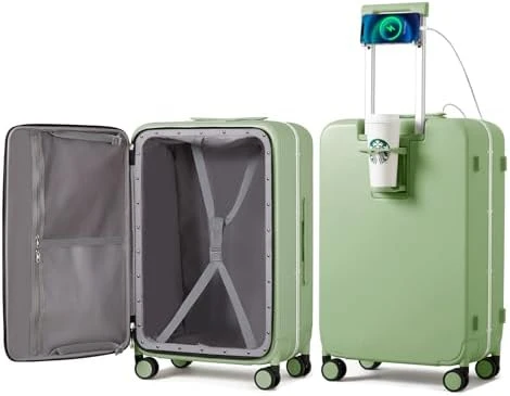 Carry On Luggage with Cup Phone Holder and Charger Hard Shell Suitcase — Smart Luggage, mixi