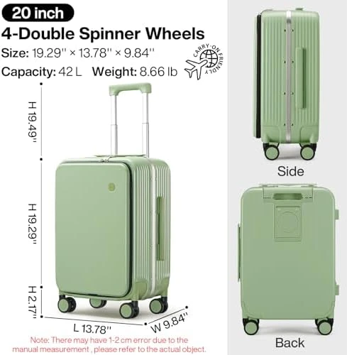 Carry On Luggage with Cup Phone Holder and Charger Hard Shell Suitcases with Spinner Wheels — Smart Luggage, mixi