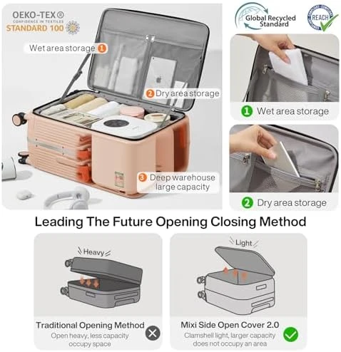 Carry On Luggage with Cup Phone Holder and Charger Hard Shell Suitcase with Spinner Wheels — Smart Luggage, mixi