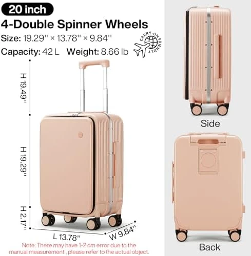 Carry On Luggage with Cup Phone Holder and Charger Hard Shell Suitcase with Spinner Wheels — Smart Luggage, mixi