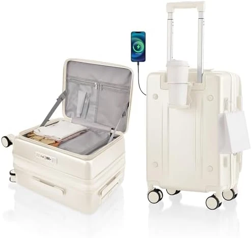 Expandable Carry On Luggage with Cup Holder and USB Charging — Smart Luggage, ISLAND ELEPHANT